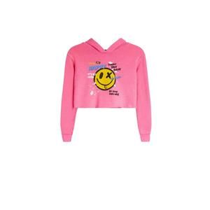 NEW LOVE JUNKIE girl's cropped smiley hoodie in pink